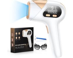 Enkilight- Lichtontharingsapparaat- 999900 Flitsen- Permanente Haarverwijdering- Laser ontharingsapparaat- Laser ontharing- Ontharing voor thuis- Wit- Pijn vrij- Incl. beschermbril en scheermes- 9 modes