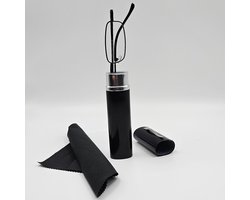 +2,5 unisex leesbril + brillenkoker + doekje / zwarte supercompakte bril +2.5 / 015016 / noodpakket leesbril / mini leesbril / smartfit leesbril / metalen buis met bril / redder in nood / pocket leesbril dames heren / Aland optiek