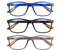 Amazotti Amalfi Leesbril +1.50 – Set van 3 Premium Milano Leesbrillen - Veerscharnieren & Comfort Pads – Lichtgewicht & Grote lenzen – Italiaans Design – Dames & Heren – Univserele pasvorm - Blauw Grijs Zwart
