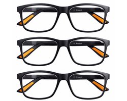 Amazotti Amalfi Leesbril +2.50 – Set van 3 Premium Milano Leesbrillen - Veerscharnieren & Comfort Pads – Lichtgewicht & Grote lenzen – Italiaans Design – Dames & Heren – Univserele pasvorm - Zwart