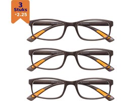 Amazotti Milano Leesbrillen +2.25 – Leesbril met sterkte – Trendy Italiaans Ontwerp – Dames en Heren – Kunststof – Metallic Serie – Set van 3