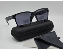 Bifocale zwarte ZONNEBRIL OP STERKTE +2,5 met brillenkoker / zonnebril met leesgedeelte / unisex leesbril met getinte lenzen , lichtgewicht mannen vrouwen leesbril +2.5 zonnelenzen UV400, RG-353BFSUN, Lunettes de Lecture solaire Aland optiek