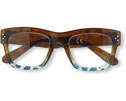 Ear2Ear leesbril York-01 Bruin gevlekt met blauw en transparant montuur +1.00 incl. opbergpouch en verpakking