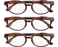 Leesbril mat havanna rond +1,50 - 3 stuks - leesbrillen bruin
