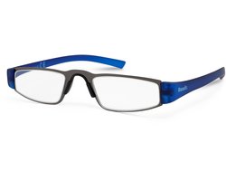 Leesbril Readr. LIMO – Kleur gun/blauw – Sterkte +2.50 – Model lookover - Lichtmetalen montuur– Unisex leesbril – Extra lange rubberized veren – Hoogwaardige kwaliteit – Geschikt voor dagelijks gebruik