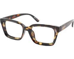 Leesbril Vista Bonita YUGO – Sterkte +2.00 - Kleur Havanna – Met blauwlichtfilter - Stevig rechthoekig model – Ideaal voor achter beeldscherm en mobiel – Met flexveren – Inclusief briletui en doekje