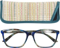 Lilly&June Leesbril Blauw/Beige Marmer +1.5 - Met Multikleur Etui