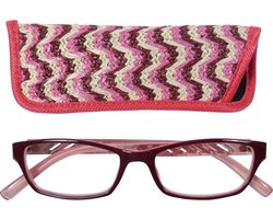 Lilly&June Leesbril Donkerrood/Roze +2.25 - Met Bijpassend Etui