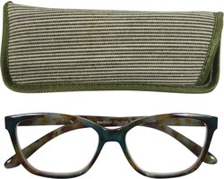 Lilly&June Leesbril Groen Marmer +3 - Met Khaki Gestreept Etui