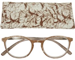 Lilly&June Leesbril Lichtbruin Marmer Motief +2 - Met Bijpassend Marmer Etui