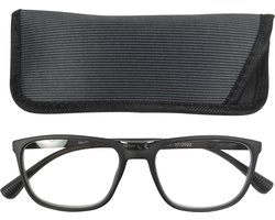 Lilly&June Leesbril Mat Zwart Rechthoekig Model met Dubbele Neusbrug +1.5 - Met Bijpassend Etui
