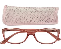 Lilly&June Leesbril Transparant Roze met Glitter +2.25 - Met Bijpassend Etui