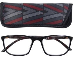 Lilly&june Leesbril Zwart met Rode en Grijze Stippen +2 - Met Bijpassend Etui