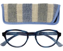 Lilly&June Leesbril Zwart/Blauw Gestreept +2 - Met Bijpassend Gestreept Etui
