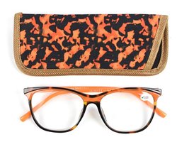 Lilly&June Trendy lichtgewicht Leesbril Havanna Bruin Oranje accent in front, met Oranje pootjes Sterkte +2.5