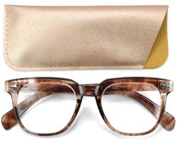 Lilly&June Trendy lichtgewicht Leesbril lichtbruin transparant gevlamd met zilveren luxe ornamenten sterkte +2