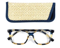 Lilly&June Trendy Lichtgewicht Leesbril Marine Blauw Beige Patroon. Sterkte +2