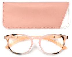 Lilly&June Trendy Lichtgewicht leesbril zalm roze met dierenprint accent sterkte +2.5