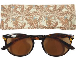 Lilly&June Zonneleesbril Doorzichtig Havana +1.5 - Met Plantenmotief Etui