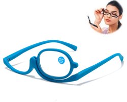 Make-up Bril – +1 sterkte – Vergrotende Bril voor Mascara & Eyeliner – Draaibaar Lensmontuur – Handige Bril voor Make-up Aanbrengen – Blauw – +1 sterkte