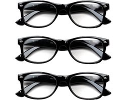 Melleson Eyewear leesbril zwart hoogglans - 3 stuks - +1,00