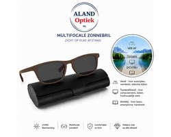 Multifocale zonnebril +3,00 - Progressieve glazen - Matbruin - UV400 - Inclusief brillenkoker - Aland optiek 2012