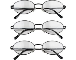 Reading Glasses Set Leesbril – 3 stuks – Metaal zwart – Met sterkte +2
