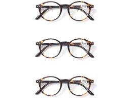 Set van 3 Premium Leesbrillen ROUND - Sterkte +2.00 - Havanna Tree - Voor Dames & Heren - Italiaans Design - Universele pasvorm