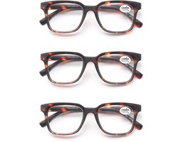 Set van 3 Premium Leesbrillen SQUARE - Sterkte +0.50 - Havanna Tree - Voor Dames & Heren - Italiaans Design - Universele pasvorm