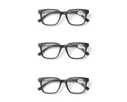 Set van 3 Premium Leesbrillen SQUARE - Sterkte +3.50 - Black Velvet - Voor Dames & Heren - Italiaans Design - Universele pasvorm