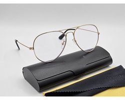 Stijlvolle piloten leesbril op sterkte +1,0 Inclusief stevig brillenkoker en doek / gouden bril +1.0 transparante lenzen / pilotenbril leesbril montuur met tijdloos design / 3025 / Aland optiek