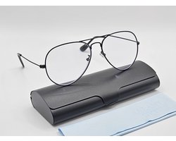 Stijlvolle piloten leesbril op sterkte +1,0 Inclusief stevig brillenkoker en doek / zwarte bril +1.0 transparante lenzen +1 / pilotenbril leesbril zwarte montuur met tijdloos design / 3025 / Aland optiek