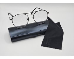 Stijlvolle ronde leesbril op sterkte +1,0 Inclusief stevig brillenkoker en doek / grijze bril +1.0 transparante lenzen / ronde leesbril montuur met tijdloos design / 2405 / Aland optiek