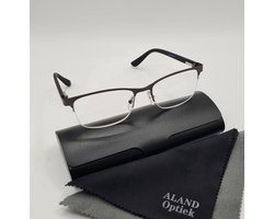 Unisex leesbril +1.0 / halfbril van metalen frame / veerscharnier / grijze / donkergrijze / bril op sterkte +1,0 / leesbril met brillenkoker en microvezeldoekje / dames en heren leesbril / 922 zwart / lunettes de lecture demi-monture / Aland optiek