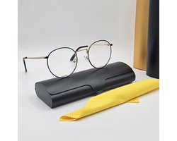 Unisex leesbril +1,0 met brillenkoker en doekje / ronde bril met sterkte / 015303 +1.0 leesbril / GOUD ZWART / veerscharnierende tempels / montuur van metaal +1 / lunettes de lecture / Aland optiek / leesbrillen dames / bril heren