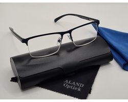 Unisex leesbril +1,5 / Incl. harde brillenkoker, etui en 2 doekjes / halfbril van metalen halfframe / klassiek donkerblauw montuur met vislijn 0722 / / 308 / dames en heren leesbril op sterkte / Aland optiek / lunettes de lecture demi-monture