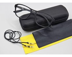 Unisex leesbril +2,5 met brillenkoker + brillenkoord + microvezeldoekje / bril op sterkte +2.5 / zwarte montuur met brillendoekje en koord / lunette de lecture / cordon pour lunettes / zwart 013549/ bril heren en dames / Lunettes / Aland optiek