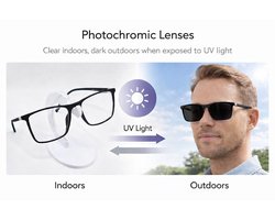 Unisex leesbril met meekleurende glazen +3,0 / photochromic reading glasses / sunreader 2024 / chameleon bril / fotochroome grijze lenzen +3.0 / bril met brillenkoker en microvezel doek / zonnebril / lunettes de soleil / Aland optiek