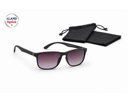 Unisex zonnebril +1,25 zwart getinte leesbril / UV bescherming / pasvorm voor smalle en normale gezichten / grijze gradient lenzen / lichtgewichtbril / dames heren / leesbril incl. doekje en etui / bril +1.25 / 23345 Aland optiek