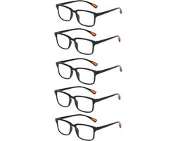 XYZ Eyewear Set van 5 Leesbrillen +2.00 - Dames - Heren - Leesbrillen - Trendy - Lees bril - Leesbril met sterkte - Voordeel - Grip - Zwart - Met sterkte +2.00