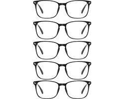 XYZ Eyewear Set van 5 Leesbrillen +2.00 - Dames - Heren - Leesbrillen - Trendy - Lees bril - Leesbril met sterkte - Voordeel - Stijvol - Zwart - Met sterkte +2.00
