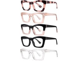 XYZ Eyewear Set van 5 Leesbrillen +2.50 - Dames - Heren - Leesbrillen - Trendy - Lees bril - Leesbril met sterkte - Voordeel - Groot Montuur - Met sterkte +2.50