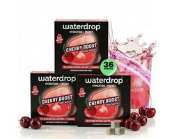 waterdrop® Energy Drink – Kersensmaak – 36 bruistabletten voor water met smaak – Fruitige energiedrank met 90 mg natuurlijke cafeïne – Suikervrij, caloriearm – Met vitaminen B & C