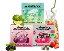 waterdrop® Mojito Set – Water Smaakmaker – 36 Drinkblokjes – Suikervrij Drankje met Mojito, Aardbei & Blackberry – Perfect voor Eigen Verfrissende Drankjes – Laag Calorie