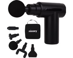Niceey Massage Gun Mini - Krachtig - Draadloos - 5 Opzetstukken - Massage Apparaat - Massage Pistool - Sport en Relax Massage apparaat - Met Koffer - Zwart