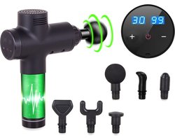 Professionele massage gun - Met 6 opzetstukken - Zeer intensief - Massage pistool - Spiermassage - 30 snelheden -Oplaadbaar- Zwart