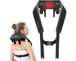 6D Shiatsu nek- en schoudermassageapparaat, draadloos, met warmtefunctie, verlicht diepe stofpijn, voor thuis en op kantoor, voor mannen en vrouwen (Zwart)