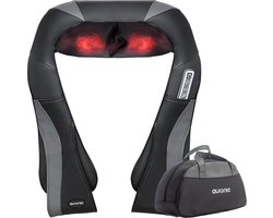 Auronic Shiatsu Massagekussen - Elektrisch Nekmassage Apparaat - Infrarood - Nek en Schouder - Inclusief Draagtas - Massage Apparaten - Zwart/Grijs
