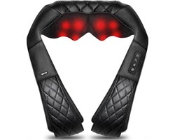 BOTC Shiatsu Massagekussen - 16 Massagekoppen - Stroomkabel - Warmtefunctie met Infrarood - Nek en Schouder Massage apparaat - Zwart