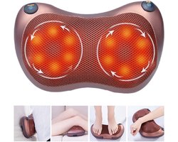 CHIWIN Shiatsu Massagekussen met Warmte - Nek en Rug Massage Apparaat - 16 Massagekoppen - Professionele Bidirectionele Massage - Compact en Draagbaar - Kneeden, Rollen en Verwarmen - Bruin